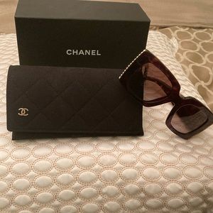 CHANEL Sunglasses Square Brown with Pearls Design, New with box.